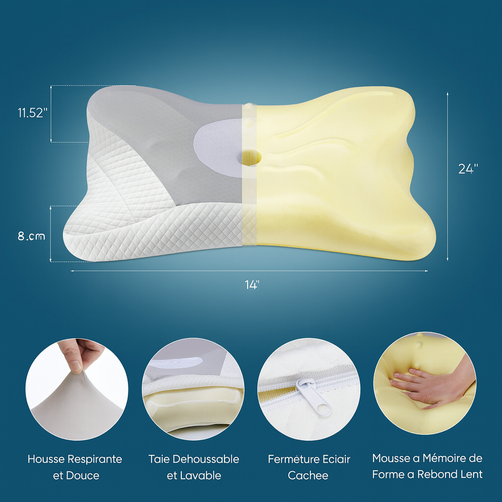 Oreiller Ergonomique Cervical Premium – Soulage Douleurs du Cou | Calmeraconfort™